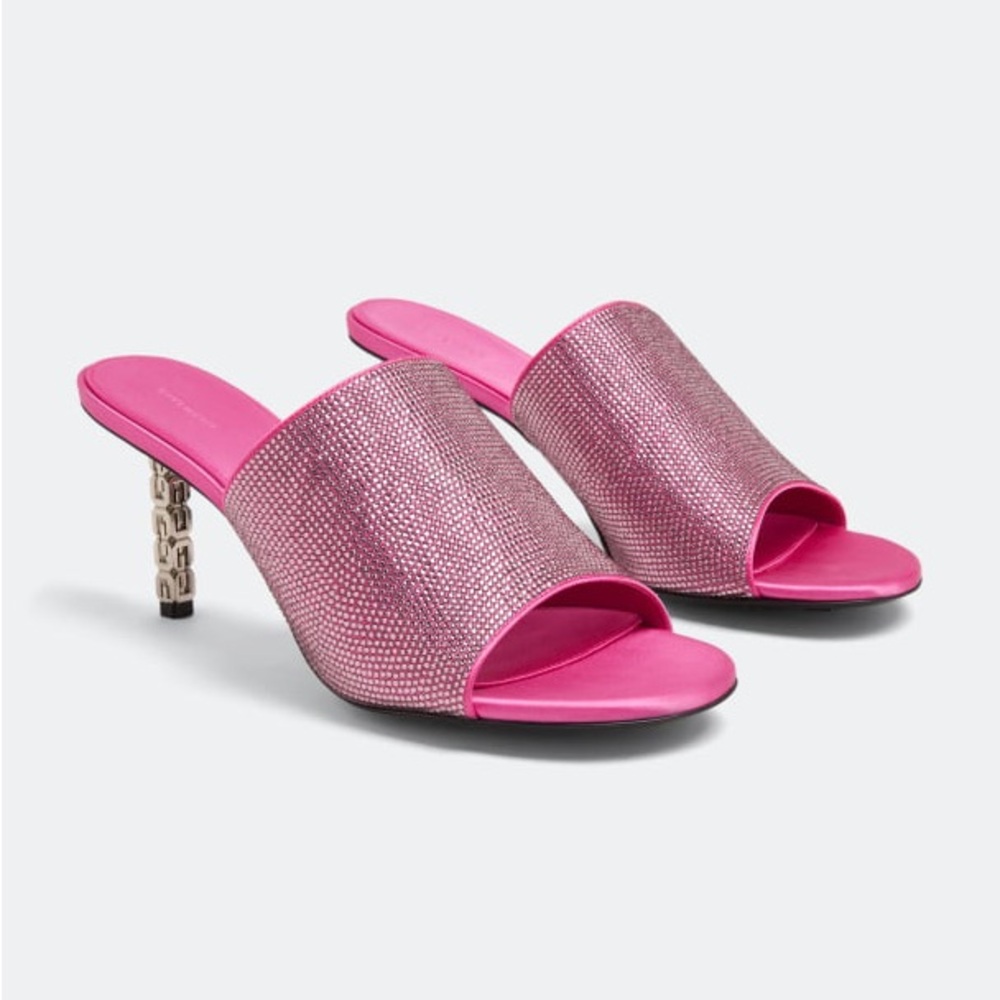GIVENCHY  Strass 4g Slim Cube-Heel Mule Sandals - Neon Pink - NEW WITH TAGS